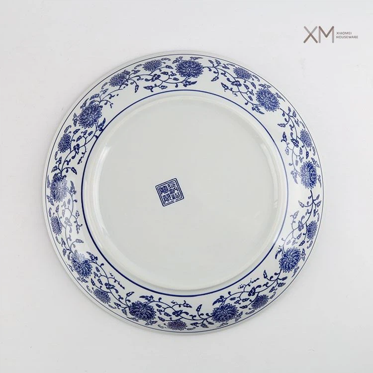 Underglaze Colour 12 Inch Round Plate Vintage Floral Ceramic Plate